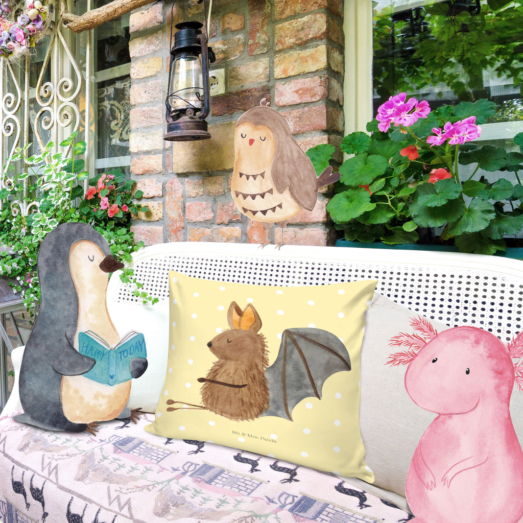 40x40 Kissen Fledermaus sitzend Kissenhülle, Kopfkissen, Sofakissen, Dekokissen, Motivkissen, Tiermotive, Gute Laune, lustige Sprüche, Tiere, Fledermaus, Fledermäuse, Motivation, entspannen