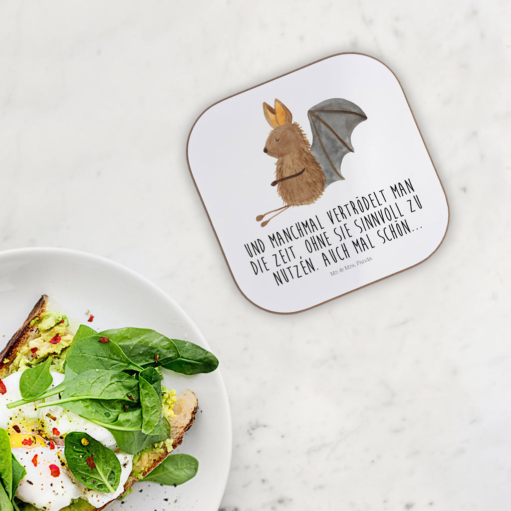 Quadratische Untersetzer Fledermaus sitzend Bierdeckel, Glasuntersetzer, Untersetzer Gläser, Getränkeuntersetzer, Tiermotive, Gute Laune, lustige Sprüche, Tiere, Fledermaus, Fledermäuse, Motivation, entspannen