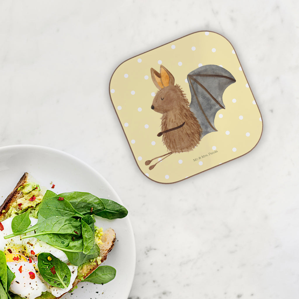 Quadratische Untersetzer Fledermaus sitzend Bierdeckel, Glasuntersetzer, Untersetzer Gläser, Getränkeuntersetzer, Tiermotive, Gute Laune, lustige Sprüche, Tiere, Fledermaus, Fledermäuse, Motivation, entspannen