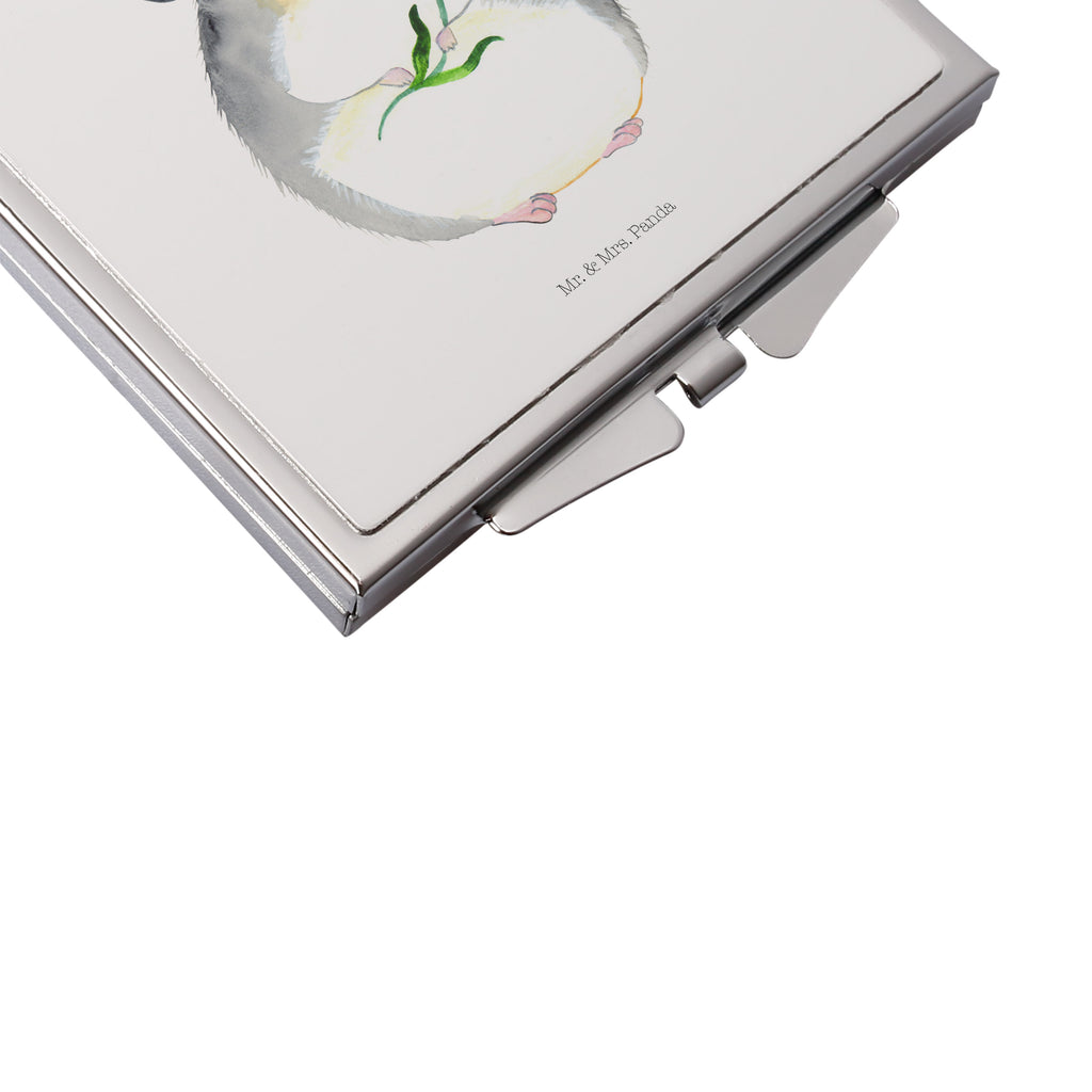 Handtaschenspiegel quadratisch Chinchilla mit Blume Spiegel, Handtasche, Quadrat, silber, schminken, Schminkspiegel, Tiermotive, Gute Laune, lustige Sprüche, Tiere, Chinchilla, Chinchillas, Liebeskummer, Kummer, Depressionen, traurig sein, Chaos, Glücklichsein, Büro, Büroalltag