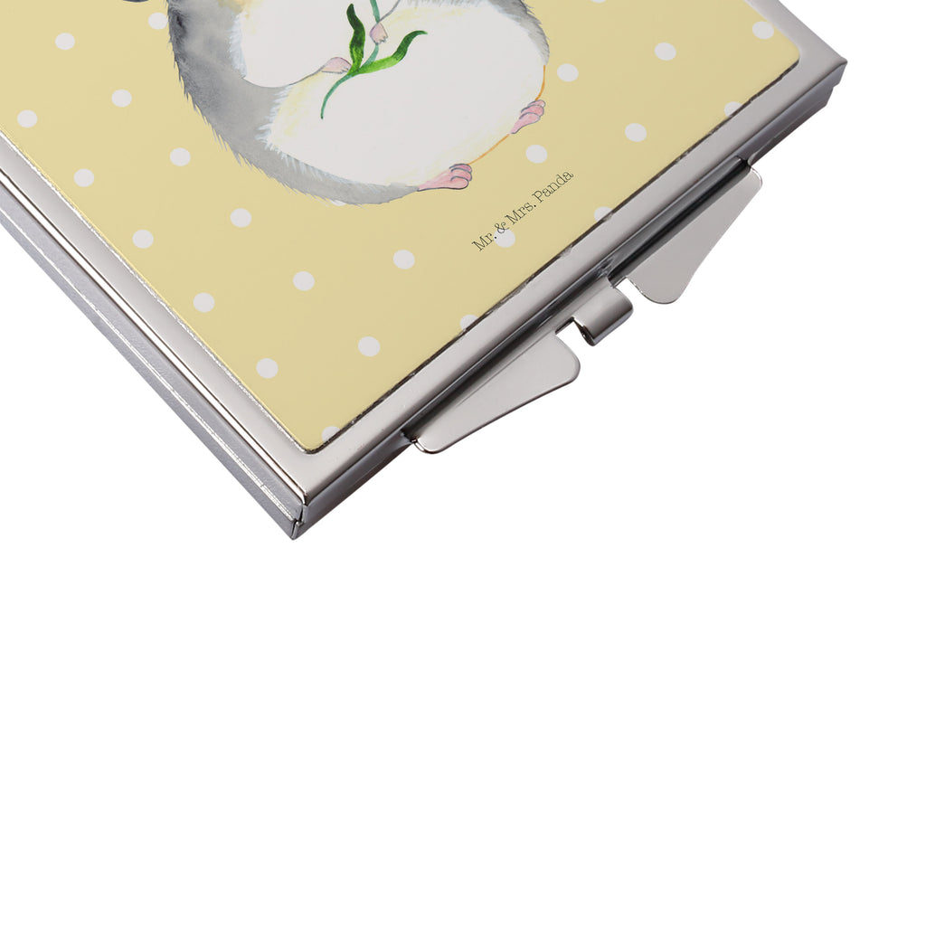 Handtaschenspiegel quadratisch Chinchilla mit Blume Spiegel, Handtasche, Quadrat, silber, schminken, Schminkspiegel, Tiermotive, Gute Laune, lustige Sprüche, Tiere, Chinchilla, Chinchillas, Liebeskummer, Kummer, Depressionen, traurig sein, Chaos, Glücklichsein, Büro, Büroalltag