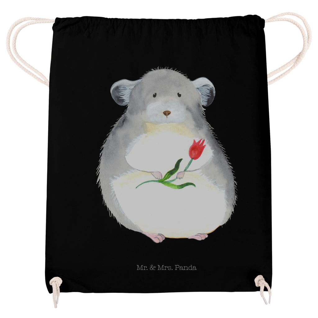 Sportbeutel Chinchilla mit Blume Turnbeutel, Beutel, Sporttasche, Tasche, Stoffbeutel, Tiermotive, Gute Laune, lustige Sprüche, Tiere, Chinchilla, Chinchillas, Liebeskummer, Kummer, Depressionen, traurig sein, Chaos, Glücklichsein, Büro, Büroalltag