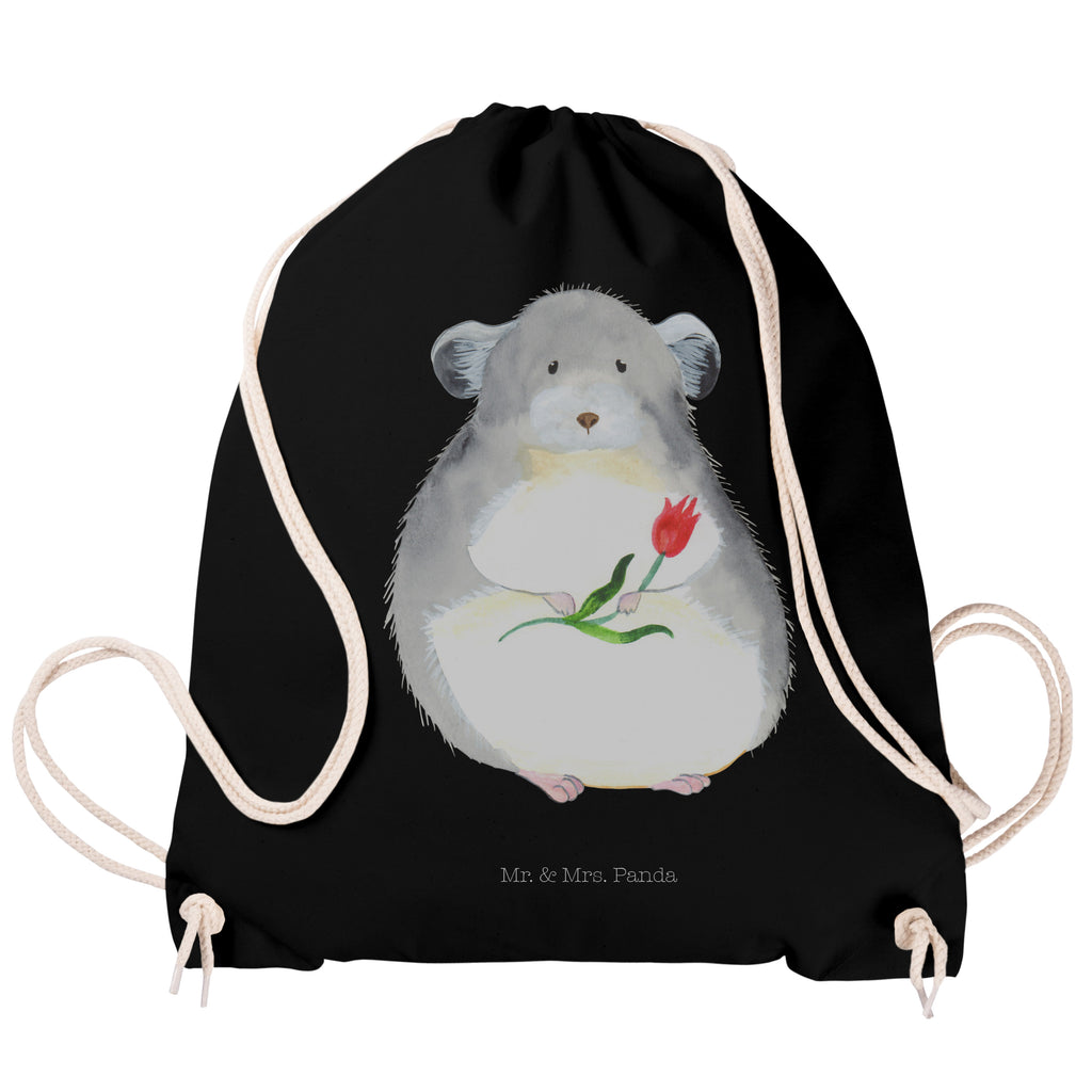 Sportbeutel Chinchilla mit Blume Turnbeutel, Beutel, Sporttasche, Tasche, Stoffbeutel, Tiermotive, Gute Laune, lustige Sprüche, Tiere, Chinchilla, Chinchillas, Liebeskummer, Kummer, Depressionen, traurig sein, Chaos, Glücklichsein, Büro, Büroalltag