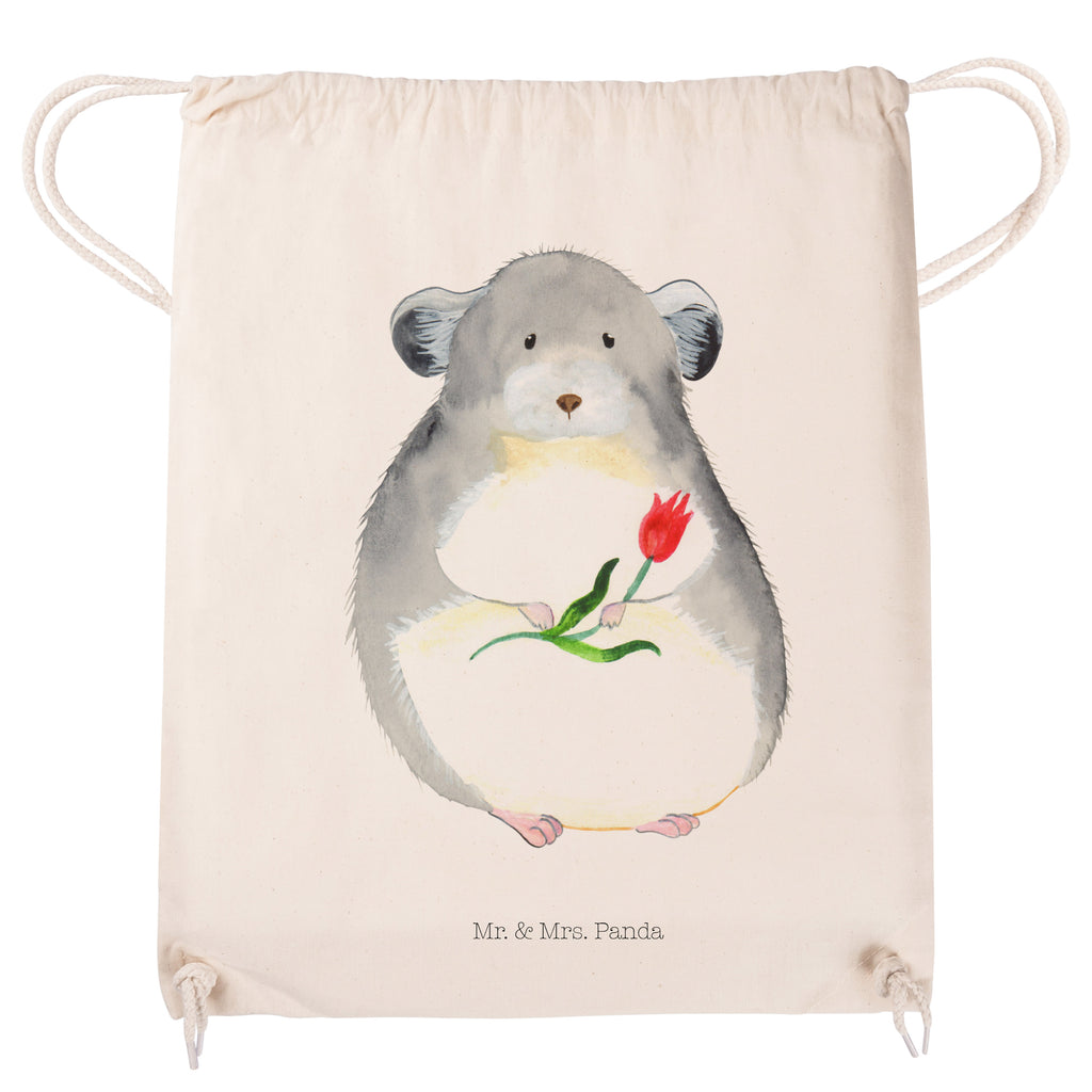 Sportbeutel Chinchilla mit Blume Turnbeutel, Beutel, Sporttasche, Tasche, Stoffbeutel, Tiermotive, Gute Laune, lustige Sprüche, Tiere, Chinchilla, Chinchillas, Liebeskummer, Kummer, Depressionen, traurig sein, Chaos, Glücklichsein, Büro, Büroalltag