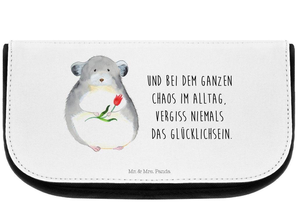 Kosmetiktasche Chinchilla mit Blume Kosmetikbeutel, Kulturtasche, Kulturbeutel, Schminktasche, Make-Up Tasche, Tiermotive, Gute Laune, lustige Sprüche, Tiere, Chinchilla, Chinchillas, Liebeskummer, Kummer, Depressionen, traurig sein, Chaos, Glücklichsein, Büro, Büroalltag