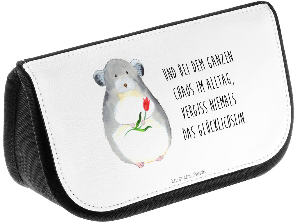 Kosmetiktasche Chinchilla mit Blume Kosmetikbeutel, Kulturtasche, Kulturbeutel, Schminktasche, Make-Up Tasche, Tiermotive, Gute Laune, lustige Sprüche, Tiere, Chinchilla, Chinchillas, Liebeskummer, Kummer, Depressionen, traurig sein, Chaos, Glücklichsein, Büro, Büroalltag