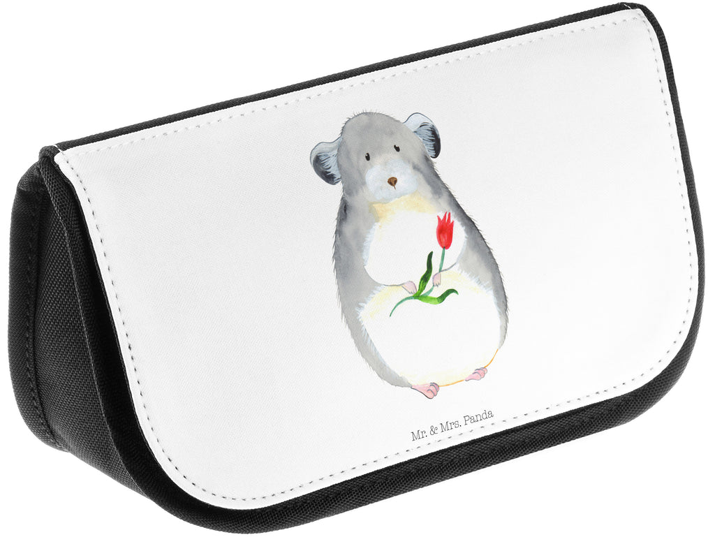 Kosmetiktasche Chinchilla mit Blume Kosmetikbeutel, Kulturtasche, Kulturbeutel, Schminktasche, Make-Up Tasche, Tiermotive, Gute Laune, lustige Sprüche, Tiere, Chinchilla, Chinchillas, Liebeskummer, Kummer, Depressionen, traurig sein, Chaos, Glücklichsein, Büro, Büroalltag