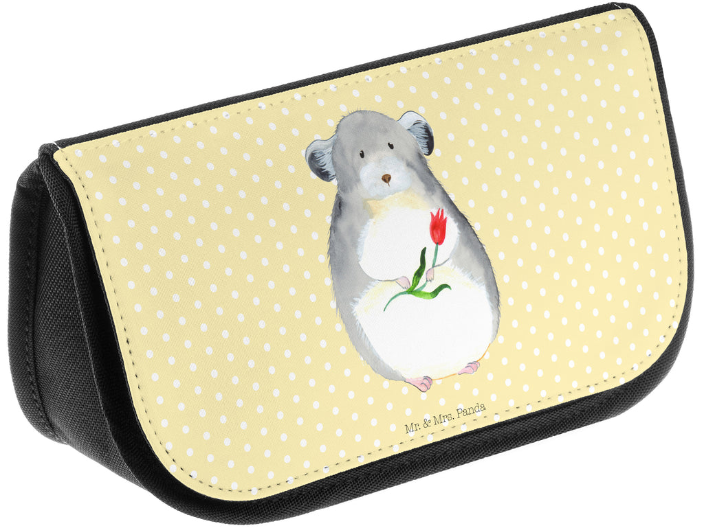 Kosmetiktasche Chinchilla mit Blume Kosmetikbeutel, Kulturtasche, Kulturbeutel, Schminktasche, Make-Up Tasche, Tiermotive, Gute Laune, lustige Sprüche, Tiere, Chinchilla, Chinchillas, Liebeskummer, Kummer, Depressionen, traurig sein, Chaos, Glücklichsein, Büro, Büroalltag