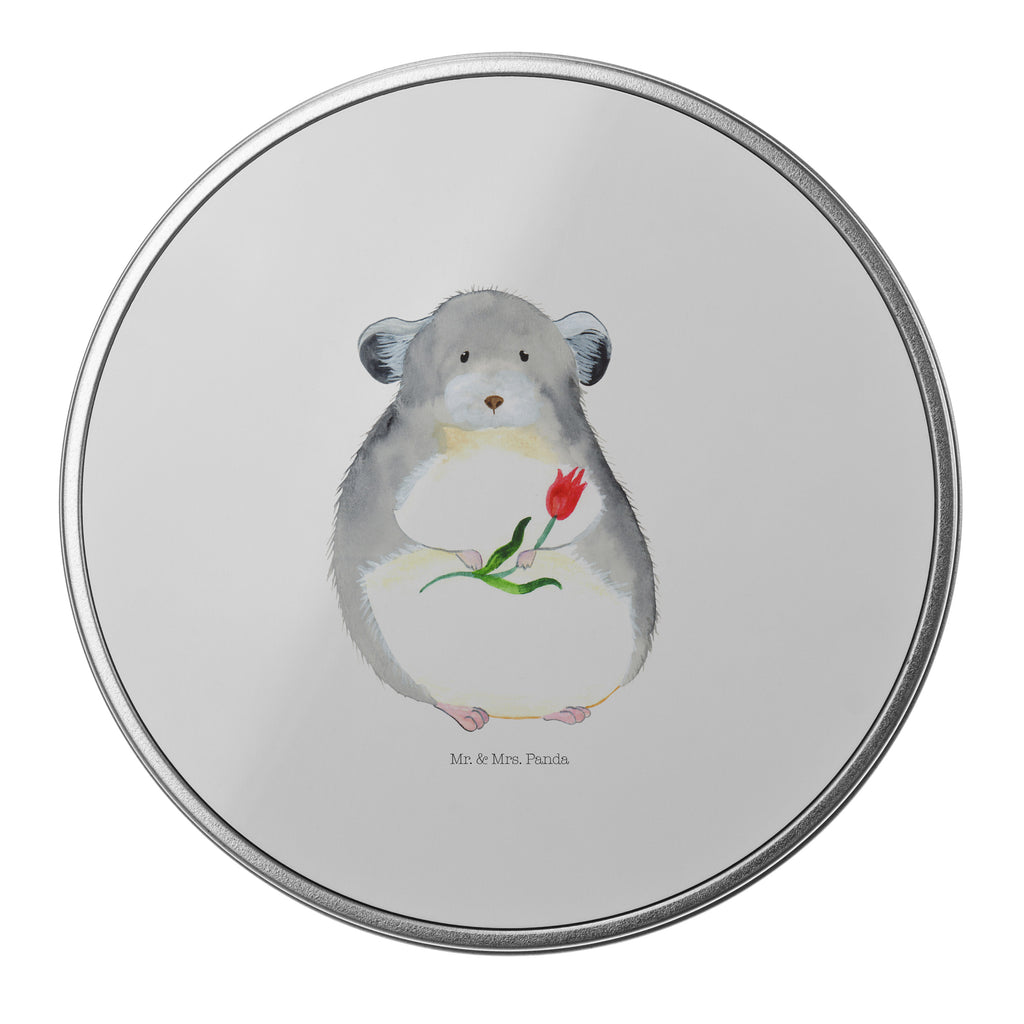 Blechdose rund Chinchilla mit Blume Metalldose, Keksdose, Dose, Vorratsdose, Geschenkbox, Tiermotive, Gute Laune, lustige Sprüche, Tiere, Chinchilla, Chinchillas, Liebeskummer, Kummer, Depressionen, traurig sein, Chaos, Glücklichsein, Büro, Büroalltag
