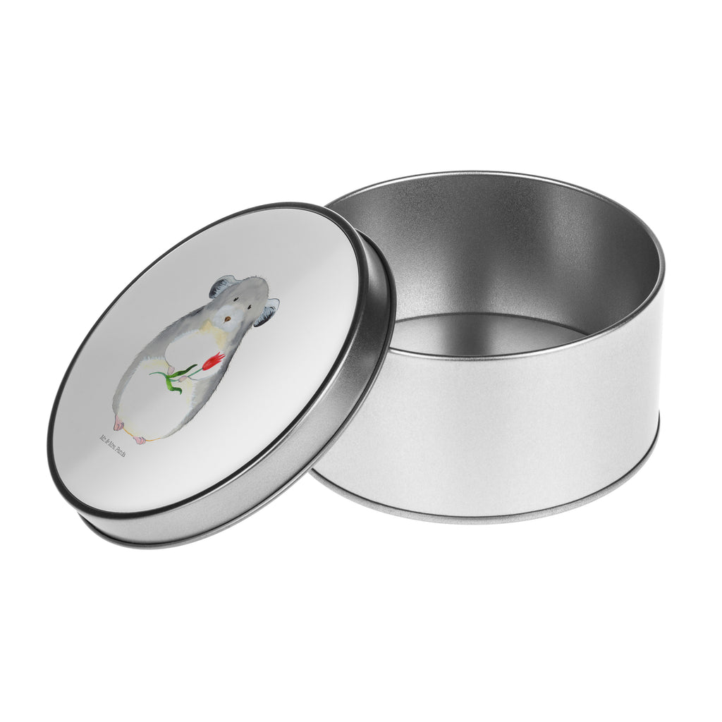 Blechdose rund Chinchilla mit Blume Metalldose, Keksdose, Dose, Vorratsdose, Geschenkbox, Tiermotive, Gute Laune, lustige Sprüche, Tiere, Chinchilla, Chinchillas, Liebeskummer, Kummer, Depressionen, traurig sein, Chaos, Glücklichsein, Büro, Büroalltag