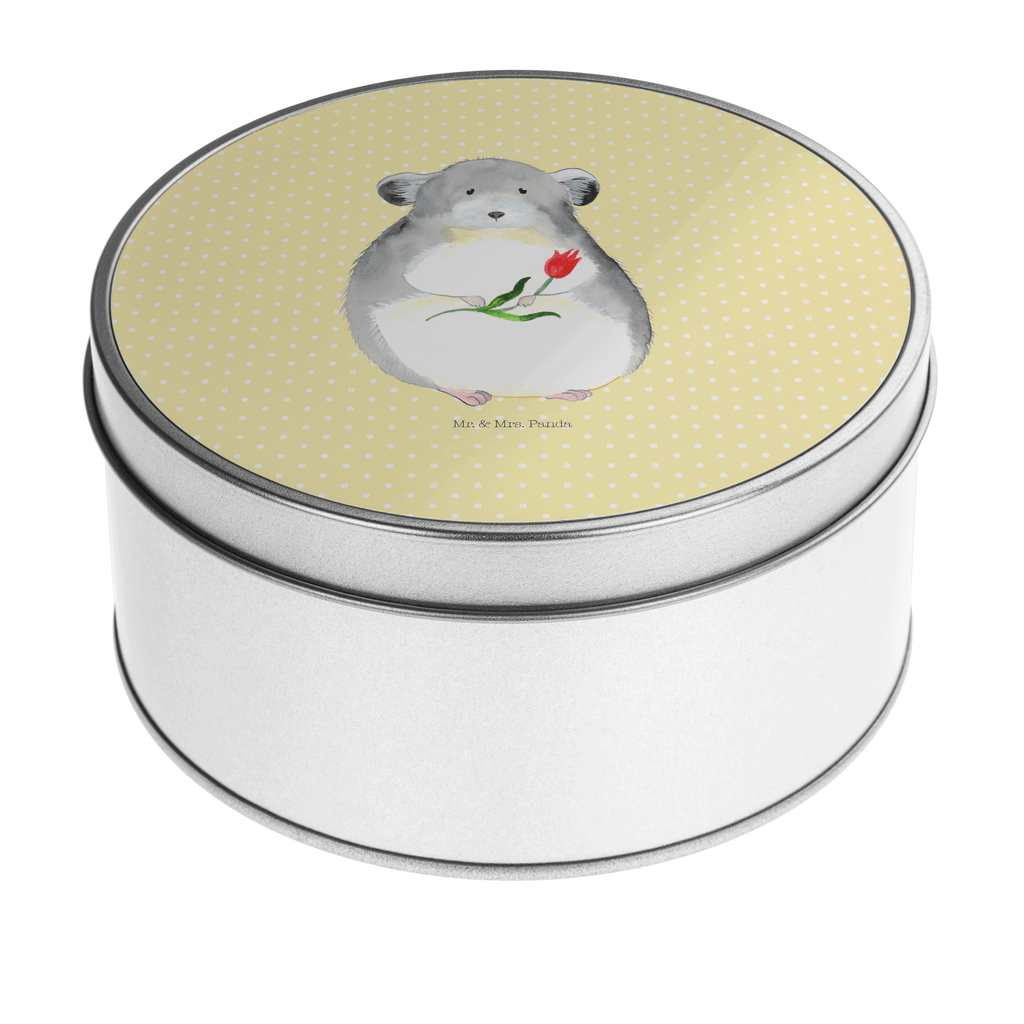 Blechdose rund Chinchilla mit Blume Metalldose, Keksdose, Dose, Vorratsdose, Geschenkbox, Tiermotive, Gute Laune, lustige Sprüche, Tiere, Chinchilla, Chinchillas, Liebeskummer, Kummer, Depressionen, traurig sein, Chaos, Glücklichsein, Büro, Büroalltag