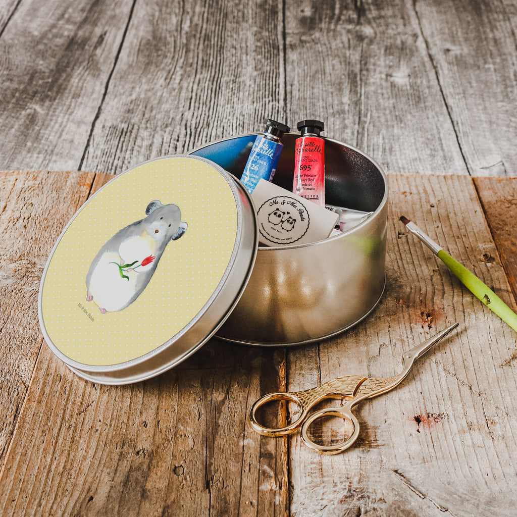 Blechdose rund Chinchilla mit Blume Metalldose, Keksdose, Dose, Vorratsdose, Geschenkbox, Tiermotive, Gute Laune, lustige Sprüche, Tiere, Chinchilla, Chinchillas, Liebeskummer, Kummer, Depressionen, traurig sein, Chaos, Glücklichsein, Büro, Büroalltag