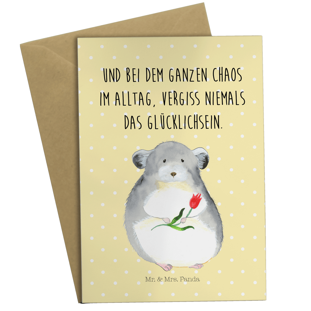 Grußkarte Chinchilla mit Blume Klappkarte, Einladungskarte, Glückwunschkarte, Hochzeitskarte, Geburtstagskarte, Karte, Tiermotive, Gute Laune, lustige Sprüche, Tiere, Chinchilla, Chinchillas, Liebeskummer, Kummer, Depressionen, traurig sein, Chaos, Glücklichsein, Büro, Büroalltag