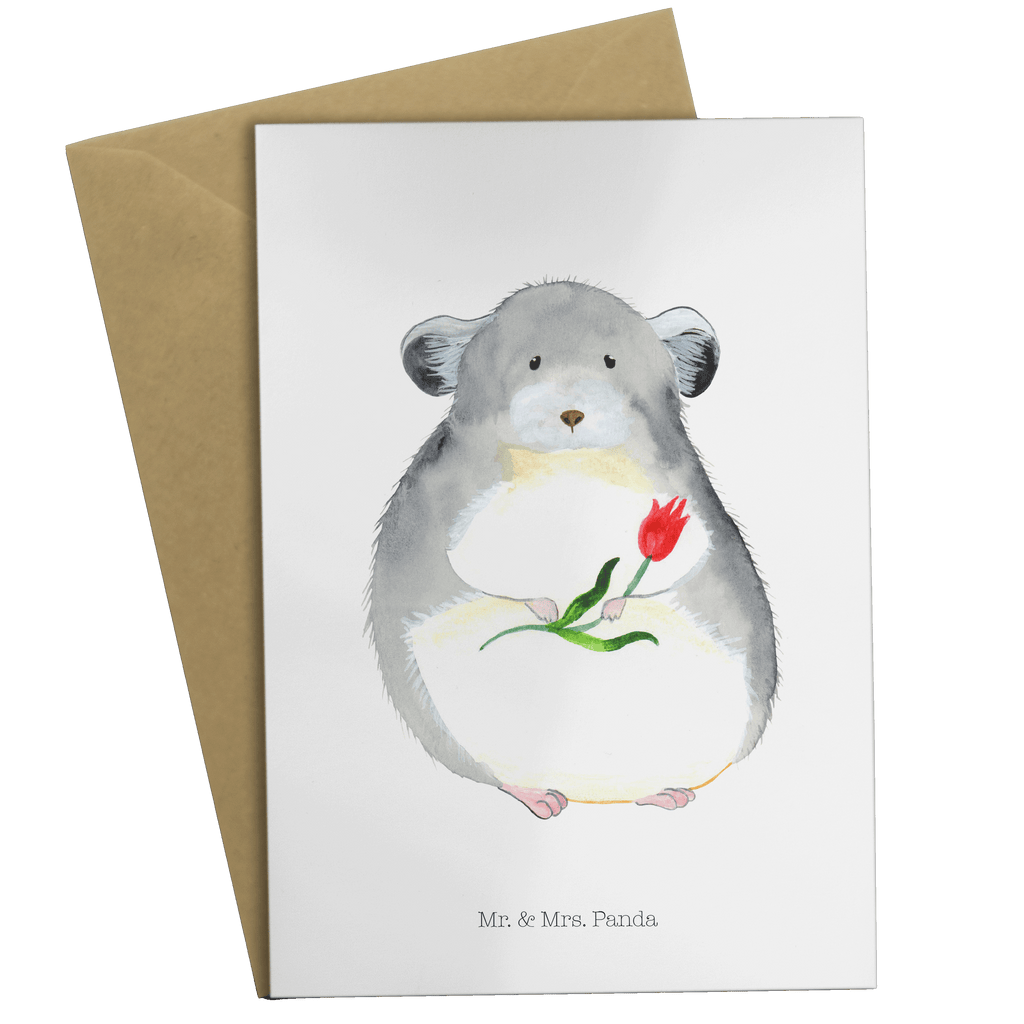 Grußkarte Chinchilla mit Blume Klappkarte, Einladungskarte, Glückwunschkarte, Hochzeitskarte, Geburtstagskarte, Karte, Tiermotive, Gute Laune, lustige Sprüche, Tiere, Chinchilla, Chinchillas, Liebeskummer, Kummer, Depressionen, traurig sein, Chaos, Glücklichsein, Büro, Büroalltag