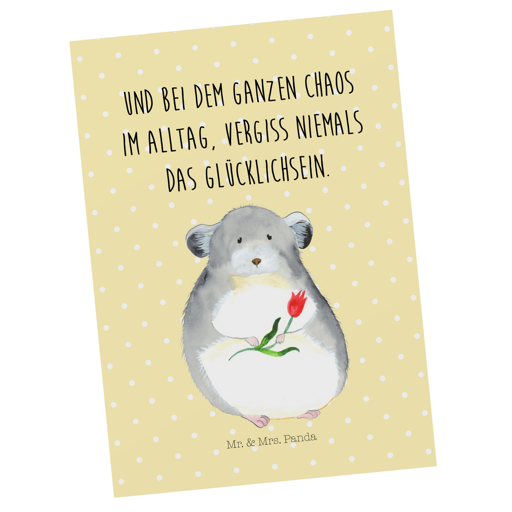 Postkarte Chinchilla mit Blume Geschenkkarte, Grußkarte, Karte, Einladung, Ansichtskarte, Geburtstagskarte, Einladungskarte, Dankeskarte, Tiermotive, Gute Laune, lustige Sprüche, Tiere, Chinchilla, Chinchillas, Liebeskummer, Kummer, Depressionen, traurig sein, Chaos, Glücklichsein, Büro, Büroalltag
