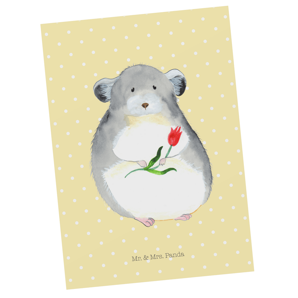 Postkarte Chinchilla mit Blume Geschenkkarte, Grußkarte, Karte, Einladung, Ansichtskarte, Geburtstagskarte, Einladungskarte, Dankeskarte, Tiermotive, Gute Laune, lustige Sprüche, Tiere, Chinchilla, Chinchillas, Liebeskummer, Kummer, Depressionen, traurig sein, Chaos, Glücklichsein, Büro, Büroalltag