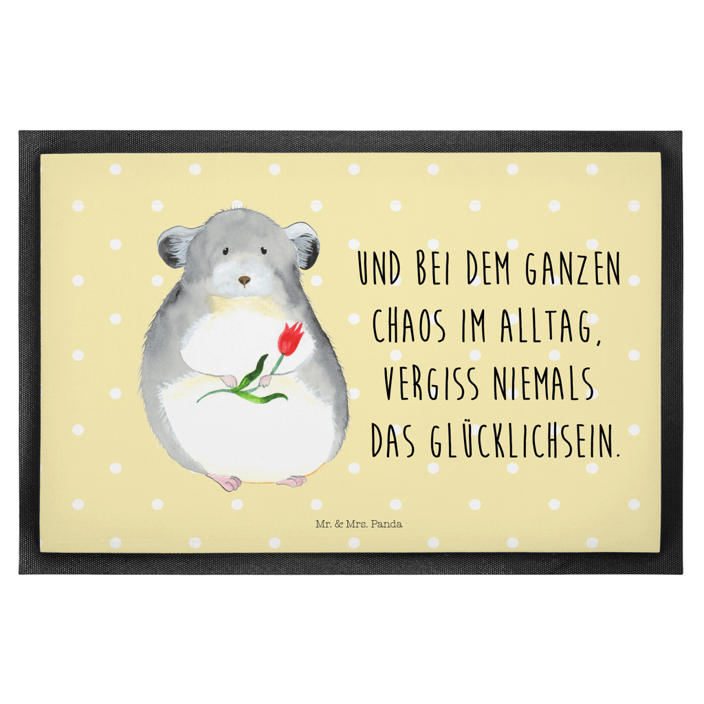 Fußmatte Chinchilla mit Blume Chinchilla, Chinchillas, Liebeskummer, Kummer, Depressionen, traurig sein, Chaos, Glücklichsein, Büro, Büroalltag Türvorleger, Schmutzmatte, Fußabtreter, Matte, Schmutzfänger, Fußabstreifer, Schmutzfangmatte, Türmatte, Motivfußmatte,  Haustürmatte, Vorleger  süße Tiermotive, gute Laune, lustige Sprüche, Tiere
