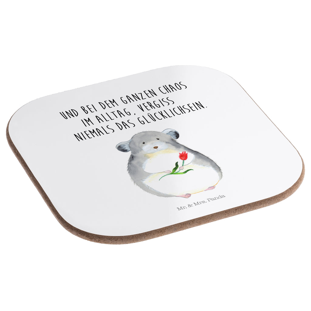 Quadratische Untersetzer Chinchilla mit Blume Bierdeckel, Glasuntersetzer, Untersetzer Gläser, Getränkeuntersetzer, Tiermotive, Gute Laune, lustige Sprüche, Tiere, Chinchilla, Chinchillas, Liebeskummer, Kummer, Depressionen, traurig sein, Chaos, Glücklichsein, Büro, Büroalltag