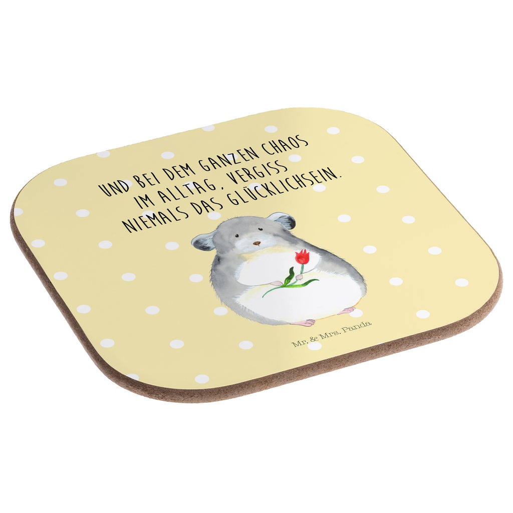 Quadratische Untersetzer Chinchilla mit Blume Bierdeckel, Glasuntersetzer, Untersetzer Gläser, Getränkeuntersetzer, Tiermotive, Gute Laune, lustige Sprüche, Tiere, Chinchilla, Chinchillas, Liebeskummer, Kummer, Depressionen, traurig sein, Chaos, Glücklichsein, Büro, Büroalltag