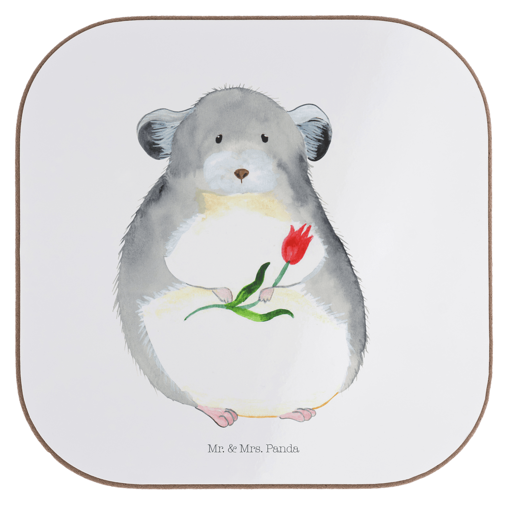 Quadratische Untersetzer Chinchilla mit Blume Bierdeckel, Glasuntersetzer, Untersetzer Gläser, Getränkeuntersetzer, Tiermotive, Gute Laune, lustige Sprüche, Tiere, Chinchilla, Chinchillas, Liebeskummer, Kummer, Depressionen, traurig sein, Chaos, Glücklichsein, Büro, Büroalltag