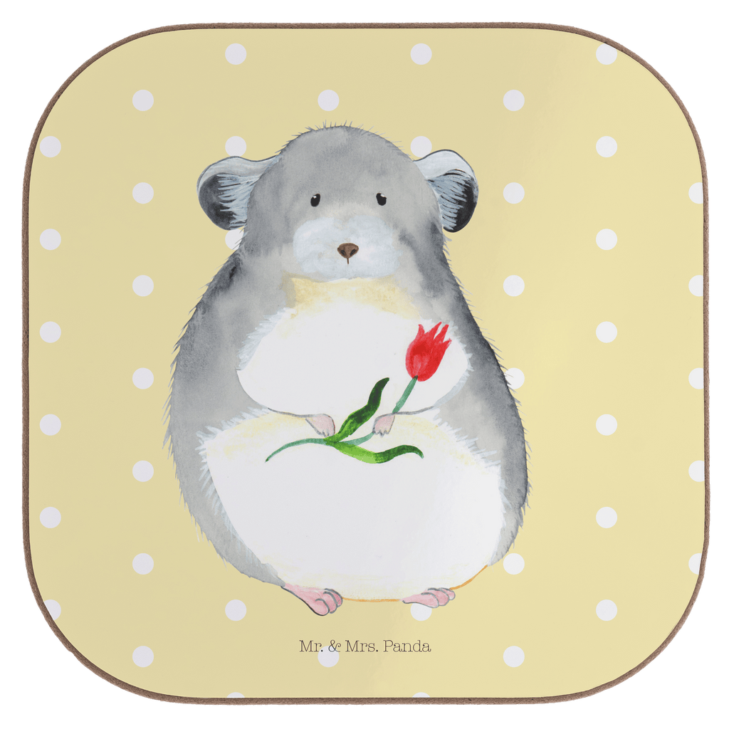 Quadratische Untersetzer Chinchilla mit Blume Bierdeckel, Glasuntersetzer, Untersetzer Gläser, Getränkeuntersetzer, Tiermotive, Gute Laune, lustige Sprüche, Tiere, Chinchilla, Chinchillas, Liebeskummer, Kummer, Depressionen, traurig sein, Chaos, Glücklichsein, Büro, Büroalltag