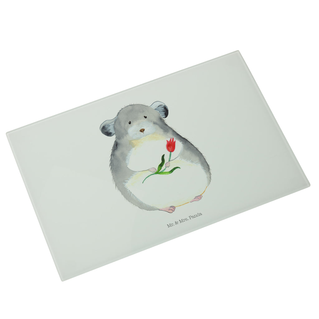 Medium Glas Schneidbrett Chinchilla mit Blume Glasschneidebrett, Schneidebrett, Tiermotive, Gute Laune, lustige Sprüche, Tiere, Chinchilla, Chinchillas, Liebeskummer, Kummer, Depressionen, traurig sein, Chaos, Glücklichsein, Büro, Büroalltag