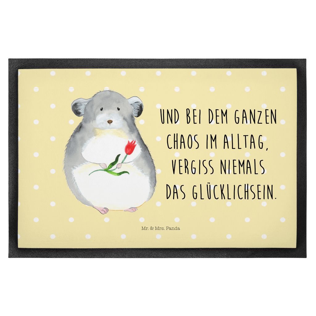 Fußmatte Chinchilla mit Blume Chinchilla, Chinchillas, Liebeskummer, Kummer, Depressionen, traurig sein, Chaos, Glücklichsein, Büro, Büroalltag Türvorleger, Schmutzmatte, Fußabtreter, Matte, Schmutzfänger, Fußabstreifer, Schmutzfangmatte, Türmatte, Motivfußmatte,  Haustürmatte, Vorleger  süße Tiermotive, gute Laune, lustige Sprüche, Tiere