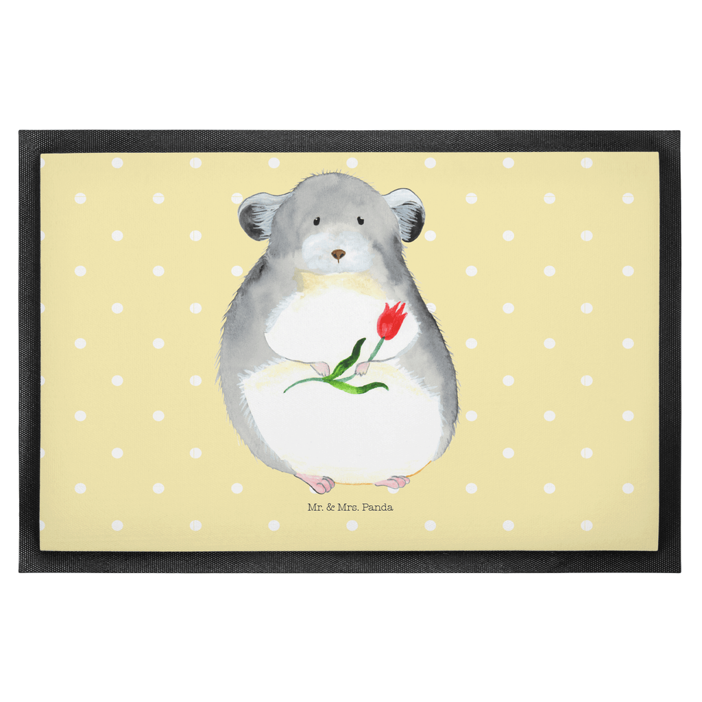 Fußmatte Chinchilla mit Blume Chinchilla, Chinchillas, Liebeskummer, Kummer, Depressionen, traurig sein, Chaos, Glücklichsein, Büro, Büroalltag Türvorleger, Schmutzmatte, Fußabtreter, Matte, Schmutzfänger, Fußabstreifer, Schmutzfangmatte, Türmatte, Motivfußmatte,  Haustürmatte, Vorleger  süße Tiermotive, gute Laune, lustige Sprüche, Tiere