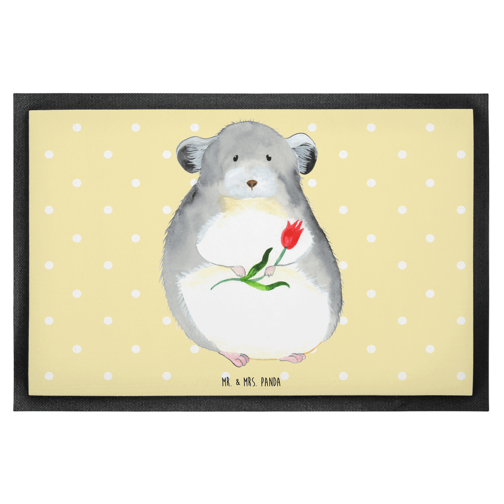 Fußmatte Chinchilla mit Blume Chinchilla, Chinchillas, Liebeskummer, Kummer, Depressionen, traurig sein, Chaos, Glücklichsein, Büro, Büroalltag Türvorleger, Schmutzmatte, Fußabtreter, Matte, Schmutzfänger, Fußabstreifer, Schmutzfangmatte, Türmatte, Motivfußmatte,  Haustürmatte, Vorleger  süße Tiermotive, gute Laune, lustige Sprüche, Tiere