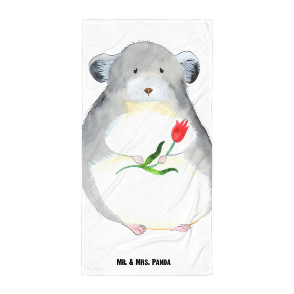 XL Badehandtuch Chinchilla mit Blume Handtuch, Badetuch, Duschtuch, Strandtuch, Saunatuch, Tiermotive, Gute Laune, lustige Sprüche, Tiere, Chinchilla, Chinchillas, Liebeskummer, Kummer, Depressionen, traurig sein, Chaos, Glücklichsein, Büro, Büroalltag