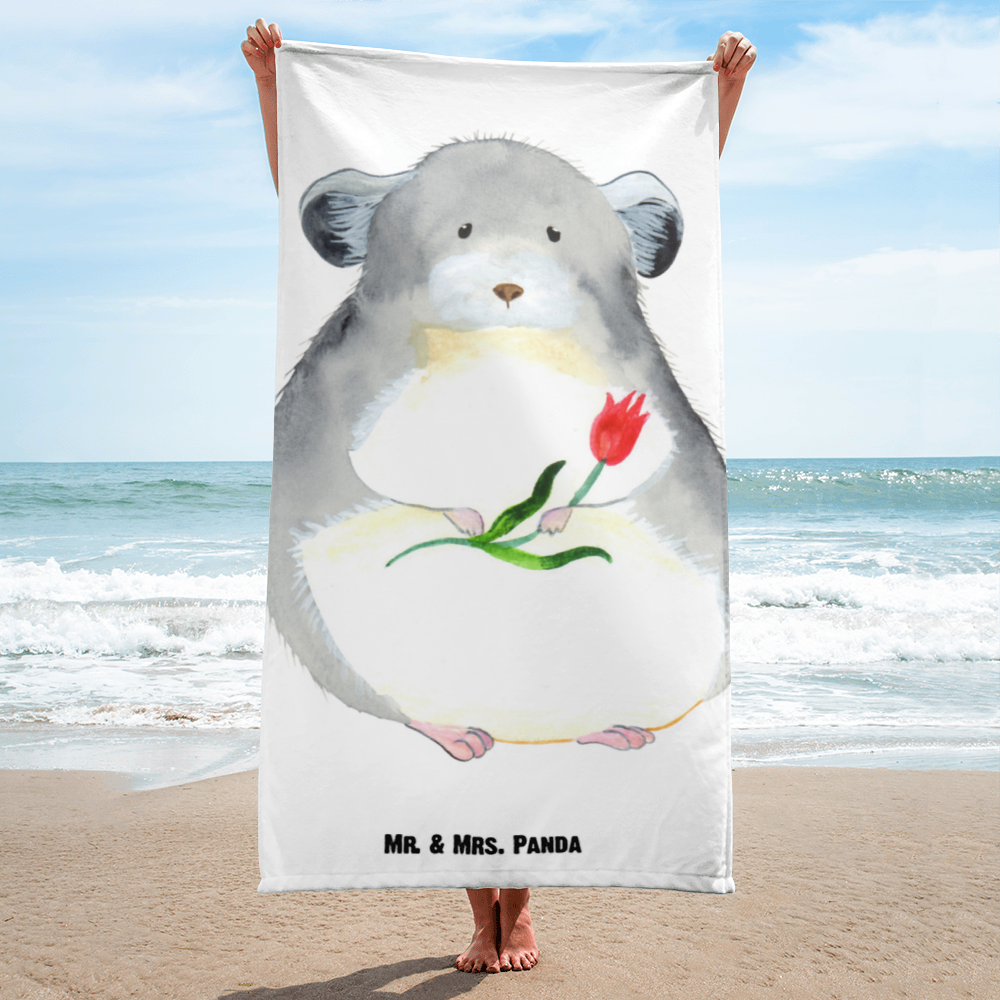 XL Badehandtuch Chinchilla mit Blume Handtuch, Badetuch, Duschtuch, Strandtuch, Saunatuch, Tiermotive, Gute Laune, lustige Sprüche, Tiere, Chinchilla, Chinchillas, Liebeskummer, Kummer, Depressionen, traurig sein, Chaos, Glücklichsein, Büro, Büroalltag