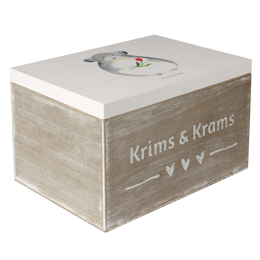 Holzkiste Chinchilla mit Blume Holzkiste, Kiste, Schatzkiste, Truhe, Schatulle, XXL, Erinnerungsbox, Erinnerungskiste, Dekokiste, Aufbewahrungsbox, Tiermotive, Gute Laune, lustige Sprüche, Tiere, Chinchilla, Chinchillas, Liebeskummer, Kummer, Depressionen, traurig sein, Chaos, Glücklichsein, Büro, Büroalltag