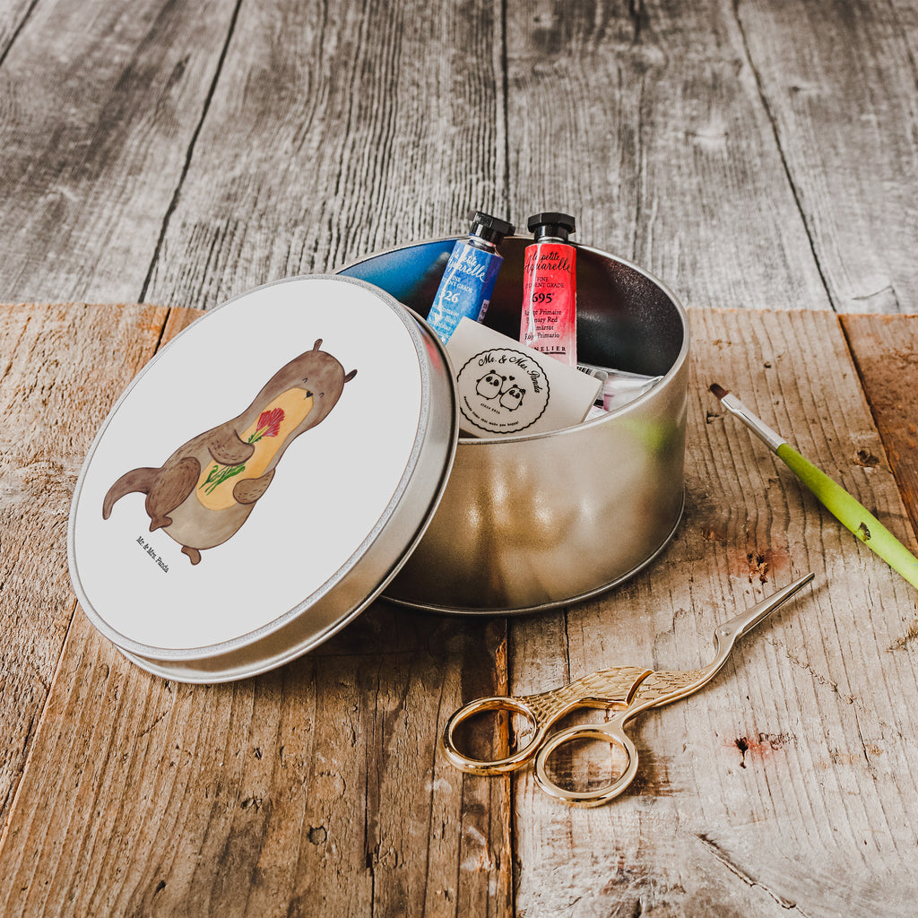 Blechdose rund Otter Blumenstrauß Metalldose, Keksdose, Dose, Vorratsdose, Geschenkbox, Otter, Fischotter, Seeotter, Otter Seeotter See Otter