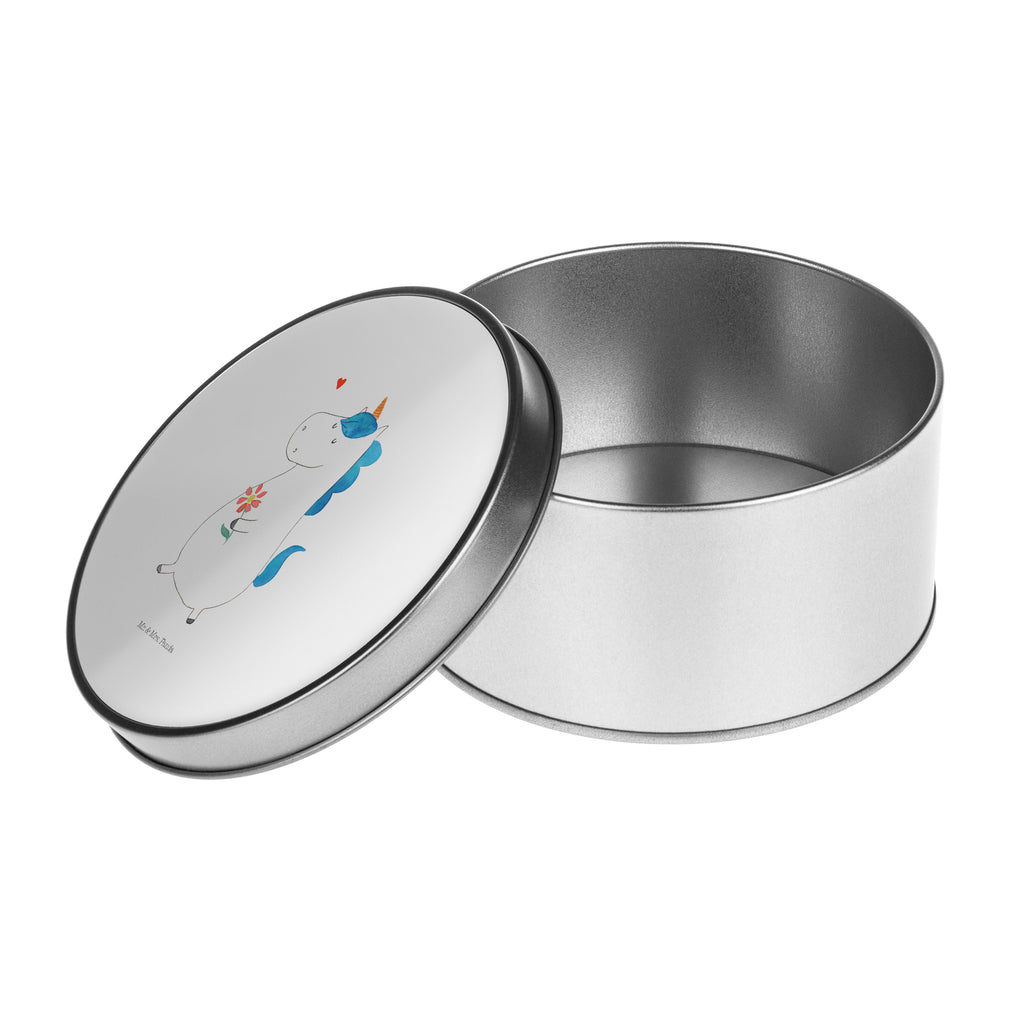 Blechdose rund Einhorn Spaziergang Metalldose, Keksdose, Dose, Vorratsdose, Geschenkbox, Einhorn, Einhörner, Einhorn Deko, Pegasus, Unicorn, Glitzer, Blumen, Spaziergang, Motivation, Gute Laune, Freude, Freundin, Mutter, Schwester