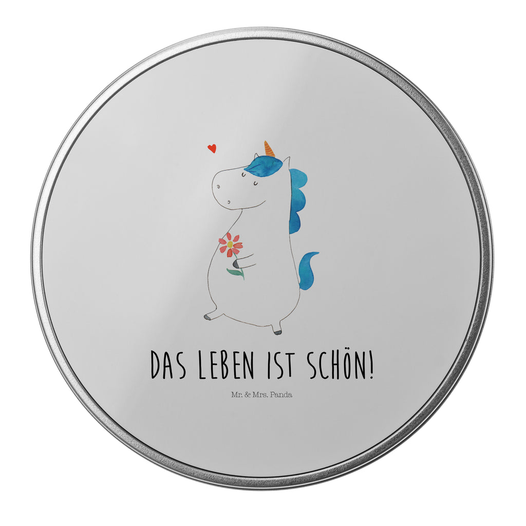 Blechdose rund Einhorn Spaziergang Metalldose, Keksdose, Dose, Vorratsdose, Geschenkbox, Einhorn, Einhörner, Einhorn Deko, Pegasus, Unicorn, Glitzer, Blumen, Spaziergang, Motivation, Gute Laune, Freude, Freundin, Mutter, Schwester