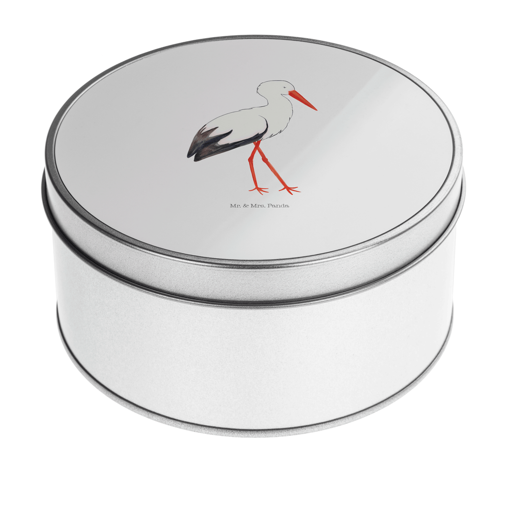 Blechdose rund Storch Metalldose, Keksdose, Dose, Vorratsdose, Geschenkbox, Tiermotive, Gute Laune, lustige Sprüche, Tiere, Storch, Störche, Schwangerschaft, Geburt, Mutter, Mütter, Mutter werden, Schwanger, Babybauch, Baby