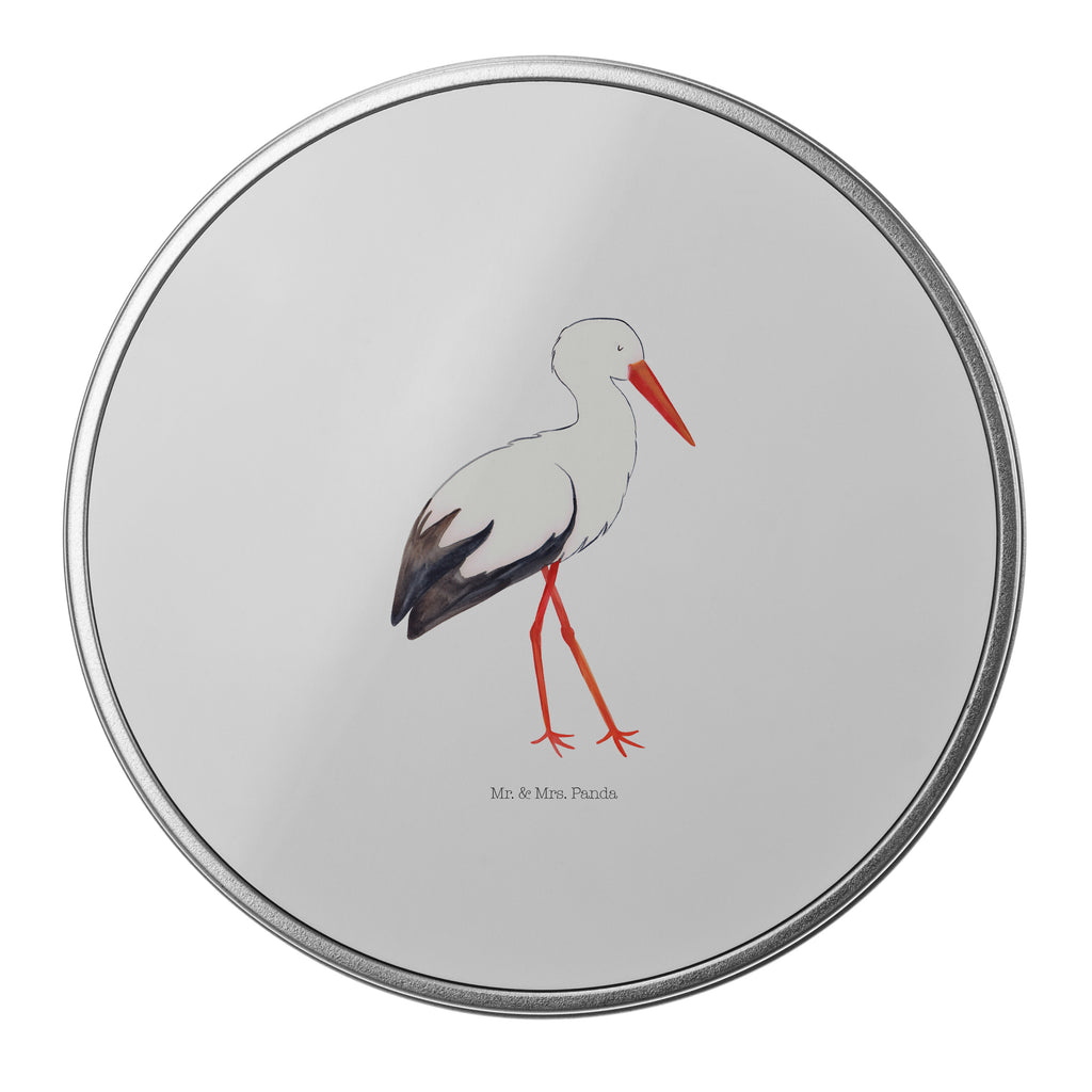 Blechdose rund Storch Metalldose, Keksdose, Dose, Vorratsdose, Geschenkbox, Tiermotive, Gute Laune, lustige Sprüche, Tiere, Storch, Störche, Schwangerschaft, Geburt, Mutter, Mütter, Mutter werden, Schwanger, Babybauch, Baby