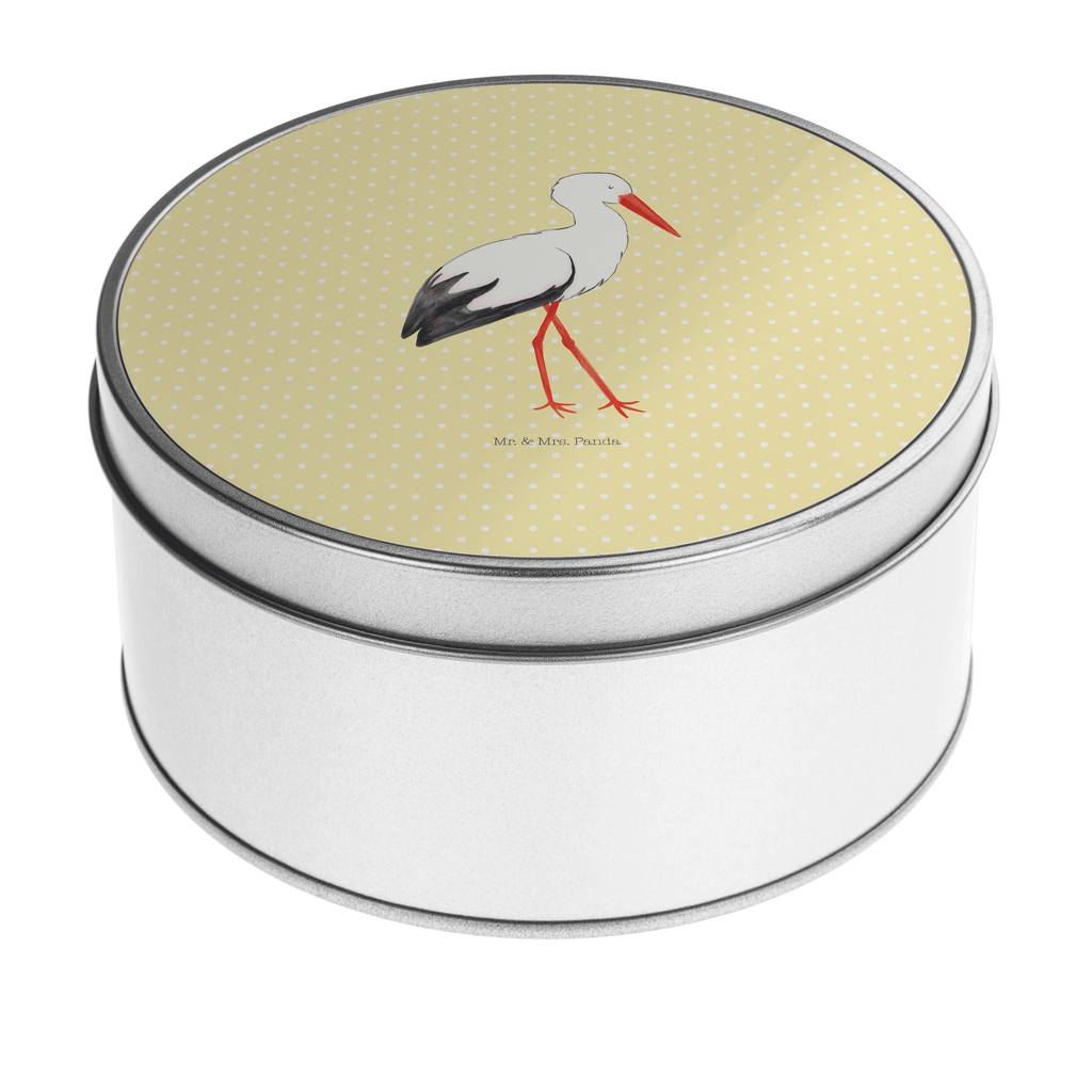 Blechdose rund Storch Metalldose, Keksdose, Dose, Vorratsdose, Geschenkbox, Tiermotive, Gute Laune, lustige Sprüche, Tiere, Storch, Störche, Schwangerschaft, Geburt, Mutter, Mütter, Mutter werden, Schwanger, Babybauch, Baby