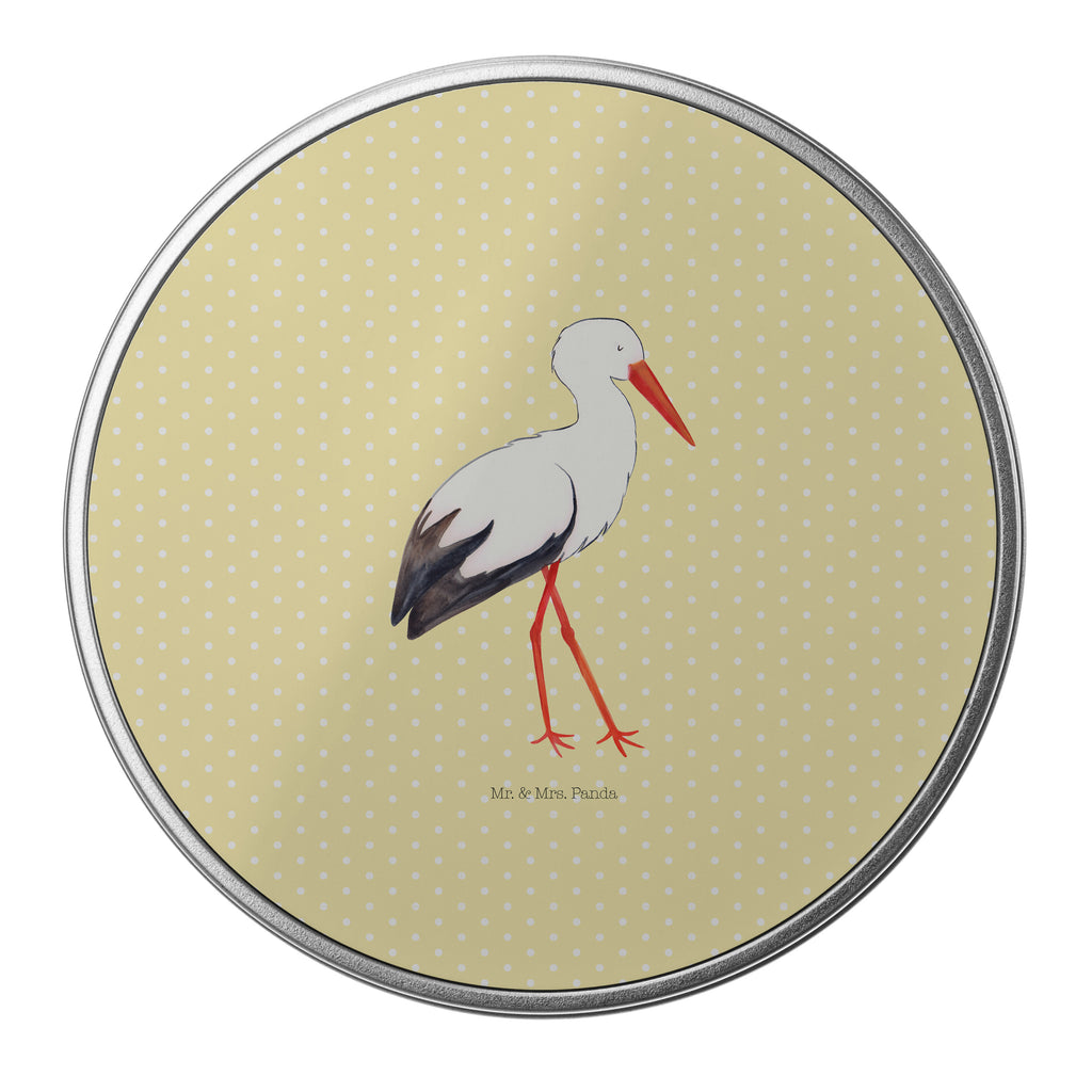 Blechdose rund Storch Metalldose, Keksdose, Dose, Vorratsdose, Geschenkbox, Tiermotive, Gute Laune, lustige Sprüche, Tiere, Storch, Störche, Schwangerschaft, Geburt, Mutter, Mütter, Mutter werden, Schwanger, Babybauch, Baby