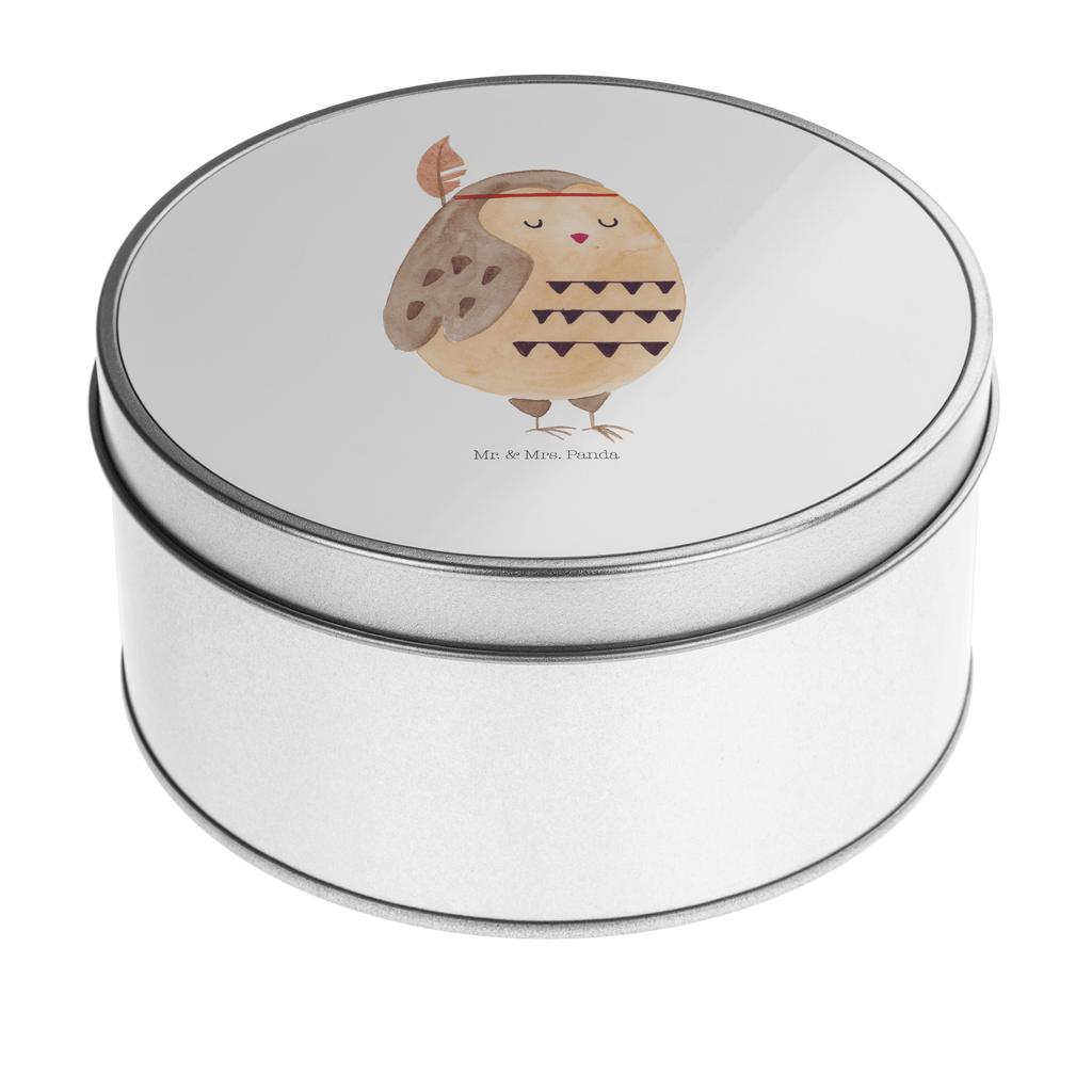 Blechdose rund Eule Federschmuck Metalldose, Keksdose, Dose, Vorratsdose, Geschenkbox, Eule, Eule Deko, Owl, Das Leben ist ein Abenteuer, Reisespruch, Federschmuck, Dekoration