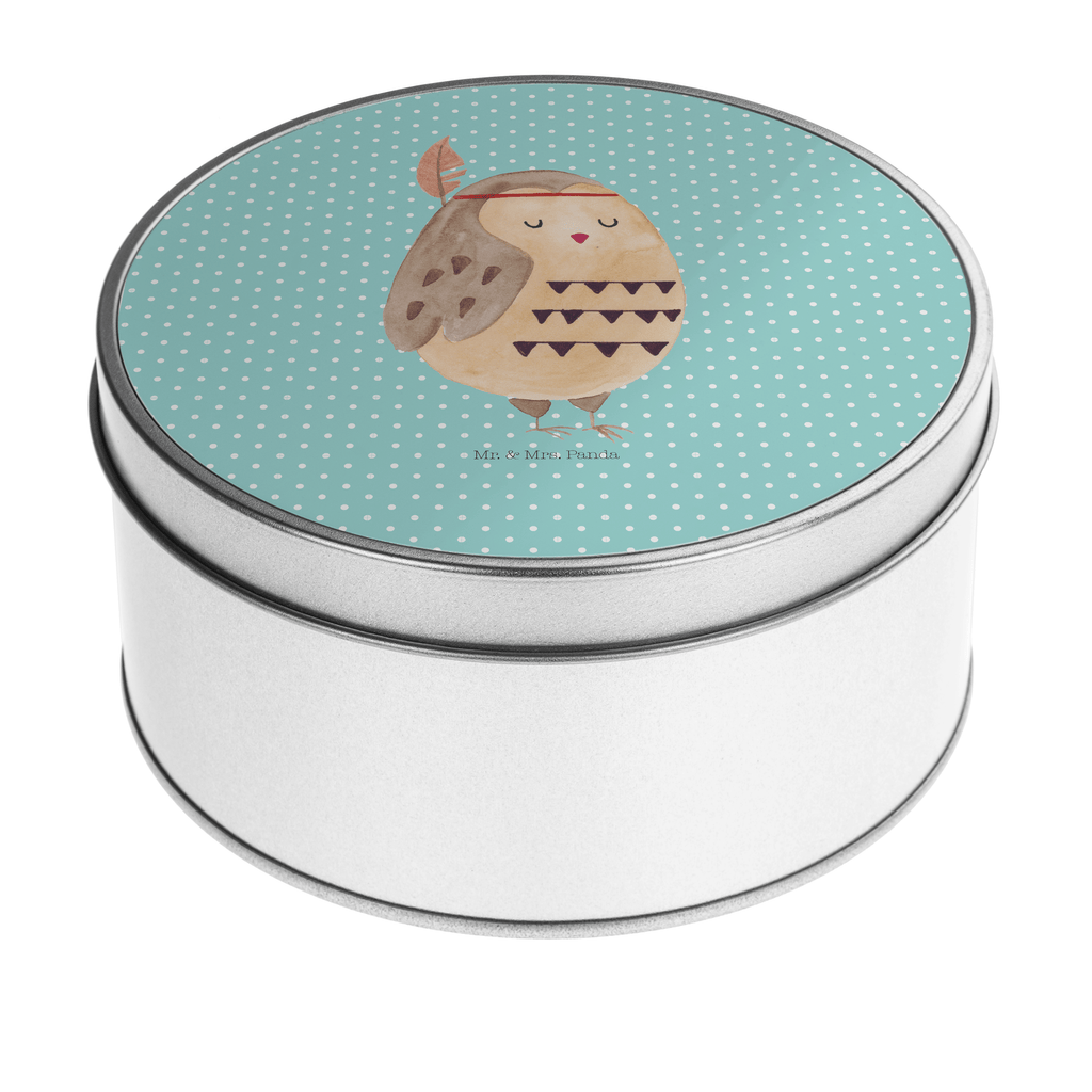 Blechdose rund Eule Federschmuck Metalldose, Keksdose, Dose, Vorratsdose, Geschenkbox, Eule, Eule Deko, Owl, Das Leben ist ein Abenteuer, Reisespruch, Federschmuck, Dekoration