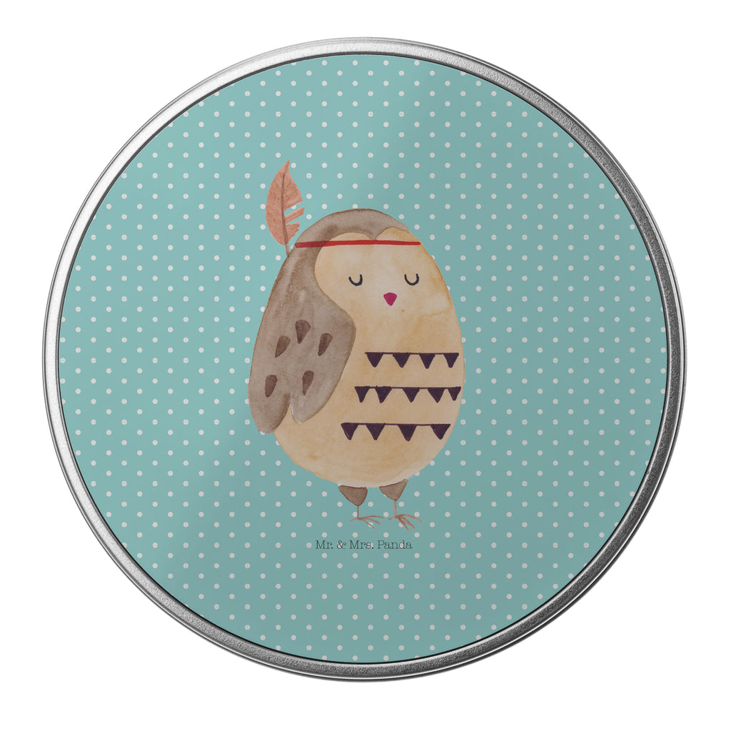 Blechdose rund Eule Federschmuck Metalldose, Keksdose, Dose, Vorratsdose, Geschenkbox, Eule, Eule Deko, Owl, Das Leben ist ein Abenteuer, Reisespruch, Federschmuck, Dekoration