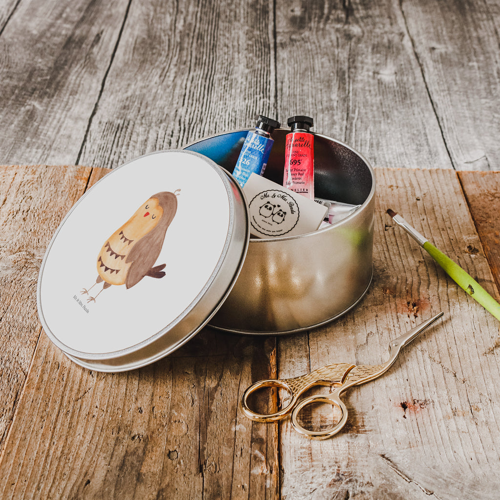 Blechdose rund Eule Zufrieden Metalldose, Keksdose, Dose, Vorratsdose, Geschenkbox, Eule, Eule Spruch, Eule deko, Owl, Liebe Spruch, Romantisch, Wortspiel lustig, Spruch schön, Geschenk Hochzeitstag