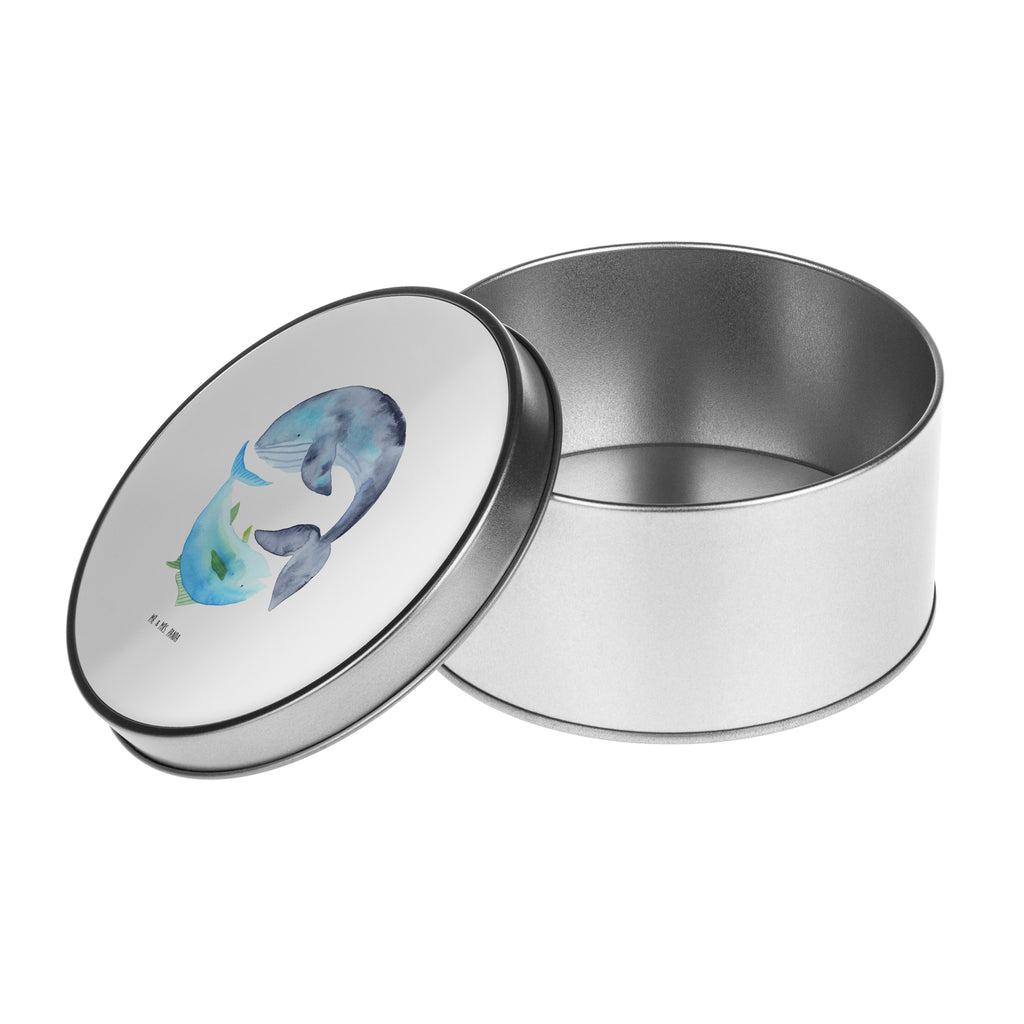 Blechdose rund Walfisch & Thunfisch Metalldose, Keksdose, Dose, Vorratsdose, Geschenkbox, Tiermotive, Gute Laune, lustige Sprüche, Tiere, Wal, Wahl, Tunfisch, Wortwitz lustig, Spruch lustig, Flachwitz, Witz, Spruch des Tages, Flachwitz Geschenk