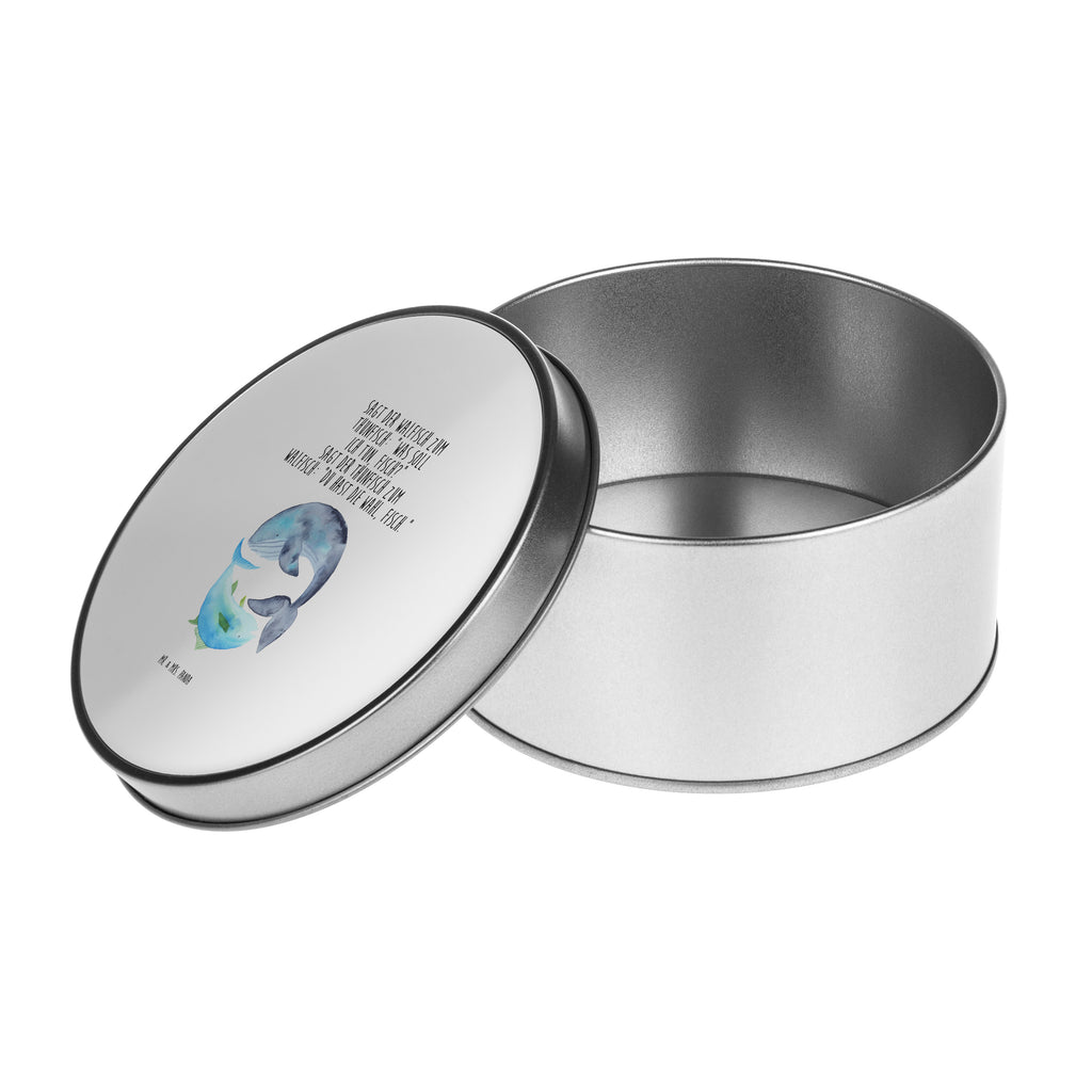 Blechdose rund Walfisch & Thunfisch Metalldose, Keksdose, Dose, Vorratsdose, Geschenkbox, Tiermotive, Gute Laune, lustige Sprüche, Tiere, Wal, Wahl, Tunfisch, Wortwitz lustig, Spruch lustig, Flachwitz, Witz, Spruch des Tages, Flachwitz Geschenk