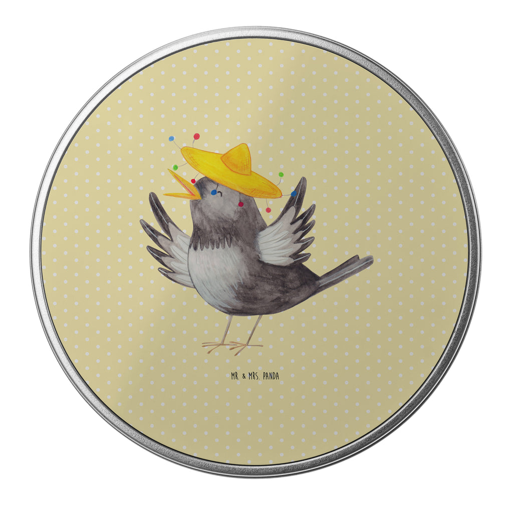 Blechdose rund Rabe mit Sombrero Metalldose, Keksdose, Dose, Vorratsdose, Geschenkbox, Tiermotive, Gute Laune, lustige Sprüche, Tiere, Rabe, Vogel, Vögel, Spruch positiv, fröhlich sein, glücklich sein, Glück Spruch, froh, Elster, Motivation