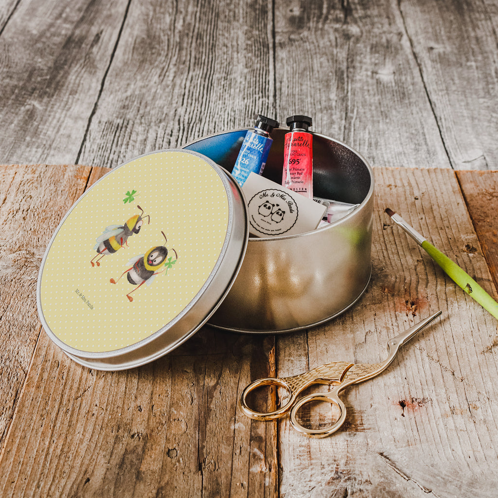 Blechdose rund Hummeln mit Kleeblatt Metalldose, Keksdose, Dose, Vorratsdose, Geschenkbox, Tiermotive, Gute Laune, lustige Sprüche, Tiere, Hummel, Biene, Spruch positiv, Biene Deko, Spruch schön, glücklich sein, glücklich werden, Spruch fröhlich
