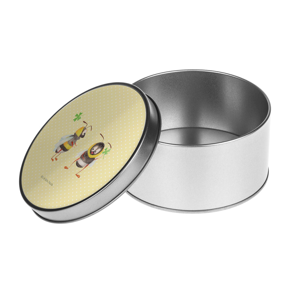 Blechdose rund Hummeln mit Kleeblatt Metalldose, Keksdose, Dose, Vorratsdose, Geschenkbox, Tiermotive, Gute Laune, lustige Sprüche, Tiere, Hummel, Biene, Spruch positiv, Biene Deko, Spruch schön, glücklich sein, glücklich werden, Spruch fröhlich