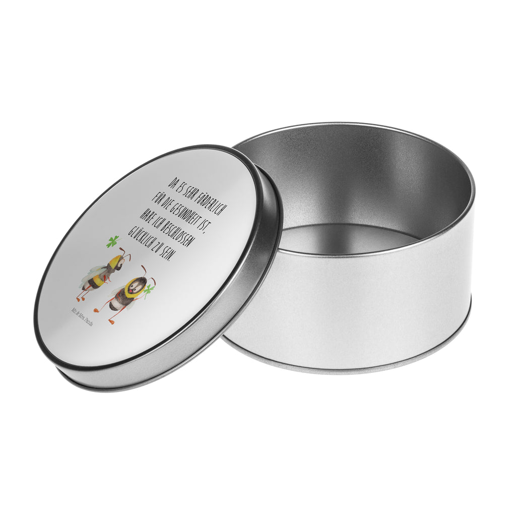 Blechdose rund Hummeln mit Kleeblatt Metalldose, Keksdose, Dose, Vorratsdose, Geschenkbox, Tiermotive, Gute Laune, lustige Sprüche, Tiere, Hummel, Biene, Spruch positiv, Biene Deko, Spruch schön, glücklich sein, glücklich werden, Spruch fröhlich