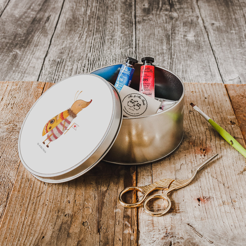 Blechdose rund Nachtfalter mit Fähnchen Metalldose, Keksdose, Dose, Vorratsdose, Geschenkbox, Tiermotive, Gute Laune, lustige Sprüche, Tiere, Nachtfalter, Käfer, Spruch lustig, Spruch witzig, süß, niedlich, Küche Deko, Was kostet die Welt